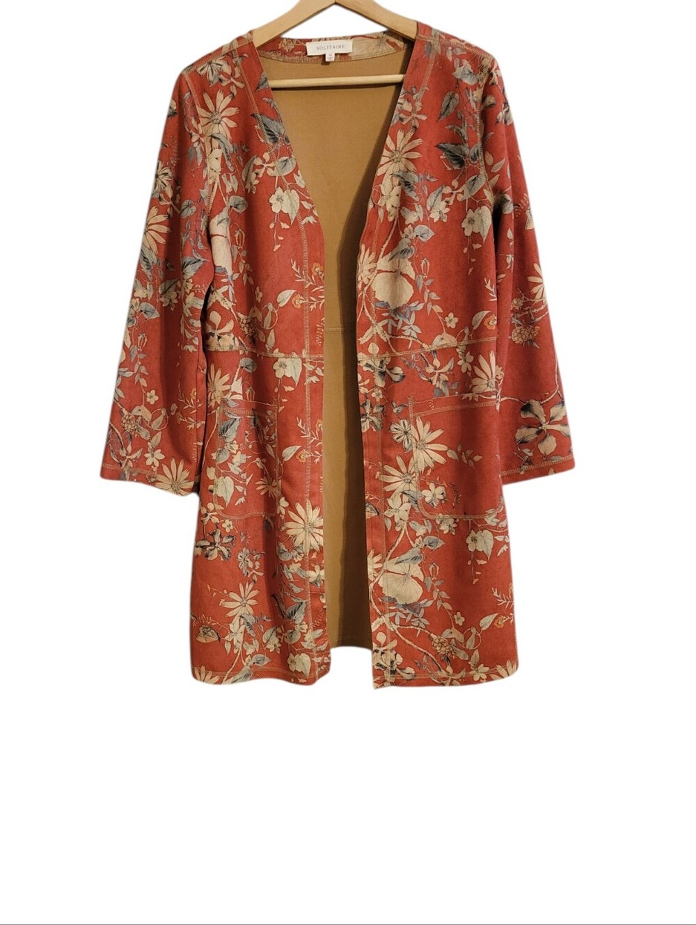 Solitaire Faux Suede Floral Duster Jacket